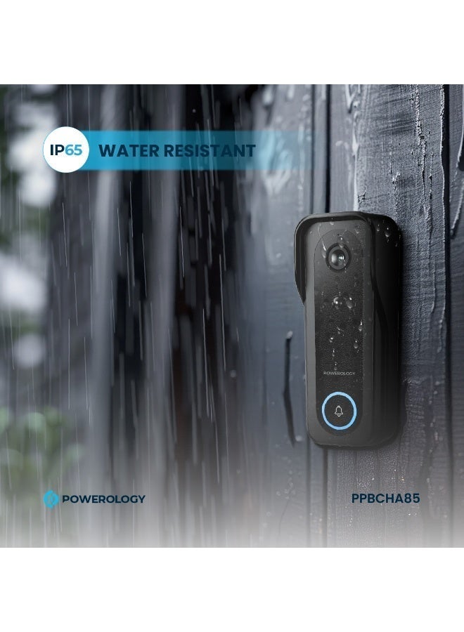 باورولوجي كاميرا جرس باب ذكي 3 ميجابكسل مع جرس مناسب للليل، صوت، جرس باب، 33 نغمة جرس، مقاوم للماء، كاميرا 3 ميجابكسل، جرس باب آمن - أسود. - Image 3